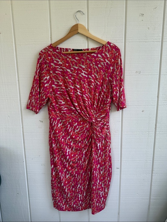 Chaus Dresses & Skirts - CHAUS Vibrant Pink & Orange Twist Front Short Sleeve Midi Dress Size XL